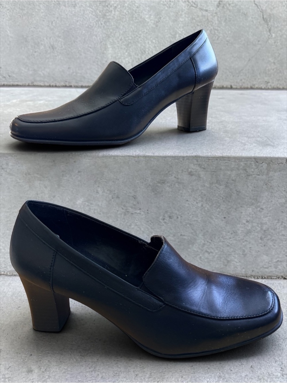 Croft & Barrow Black Genuine Leather Heeled Loafers Pumps Classic Career Shoes - Picture 2 of 9